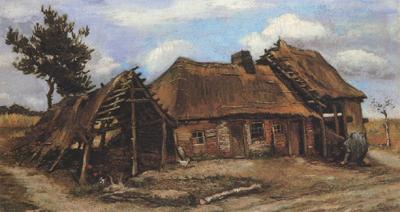 Vincent Van Gogh Cottage with Decrepit Barn and Stooping Woman (nn04) oil painting image